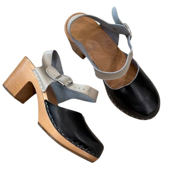 Authentic Swedish Leather Wooden Base Clogs - Picture 6 of 9